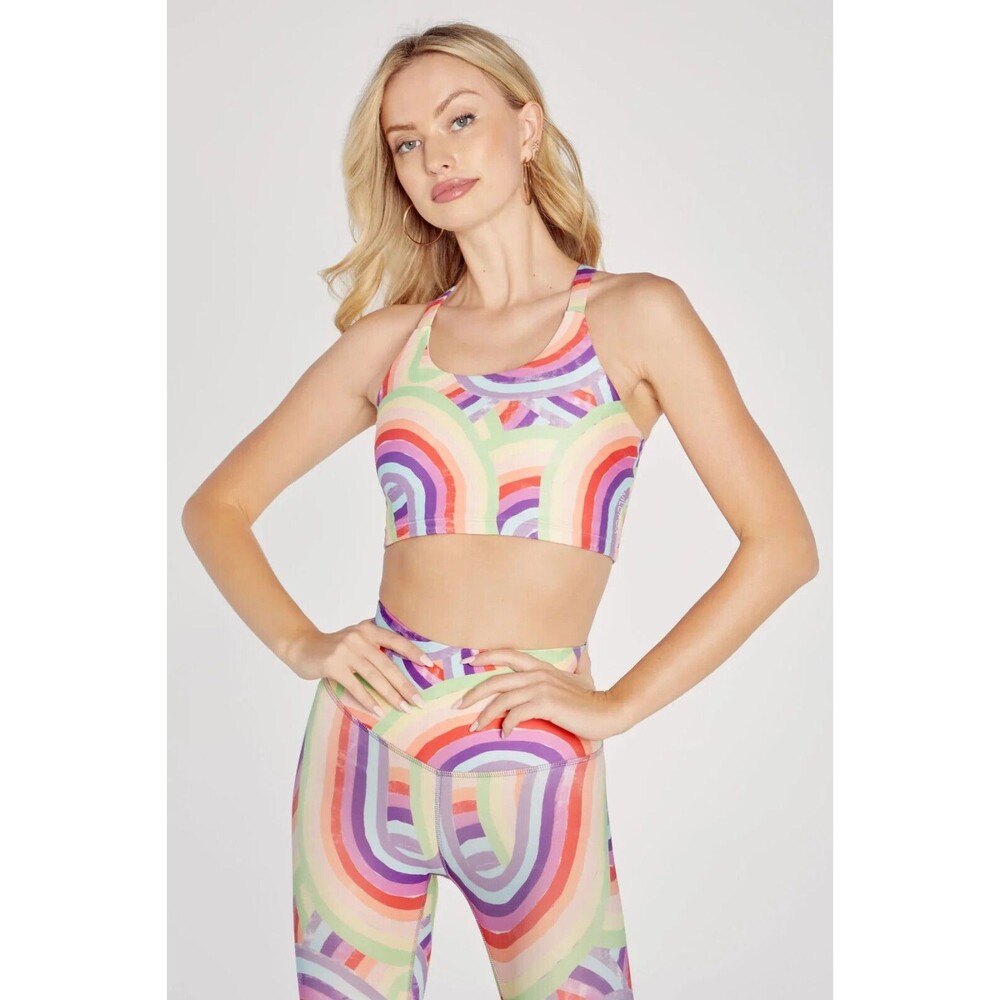 Wildfox Longline Soleil Sport Bra XS Rainbow Stripes Racerback Gym Workout New